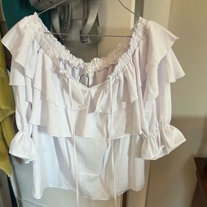 White long sleeve blouse, off the shoulder
